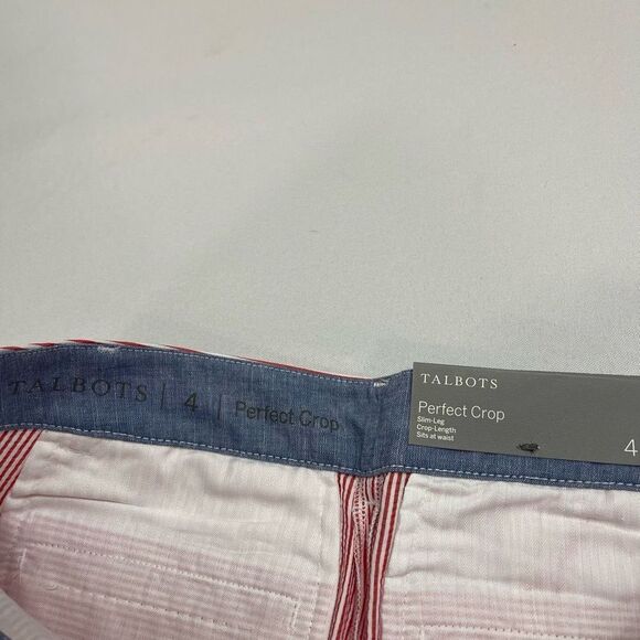 NWT Talbots Perfect Crop Slim Fit Crop Length Red White Seersucker Pants Size 4 - Picture 5 of 8